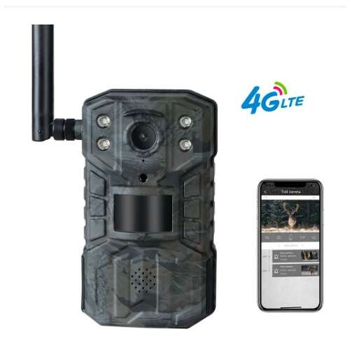 Professzionális 4G LTE vadászkamera élő közvetítéssel és mobilalkalmazással, ferde nézet