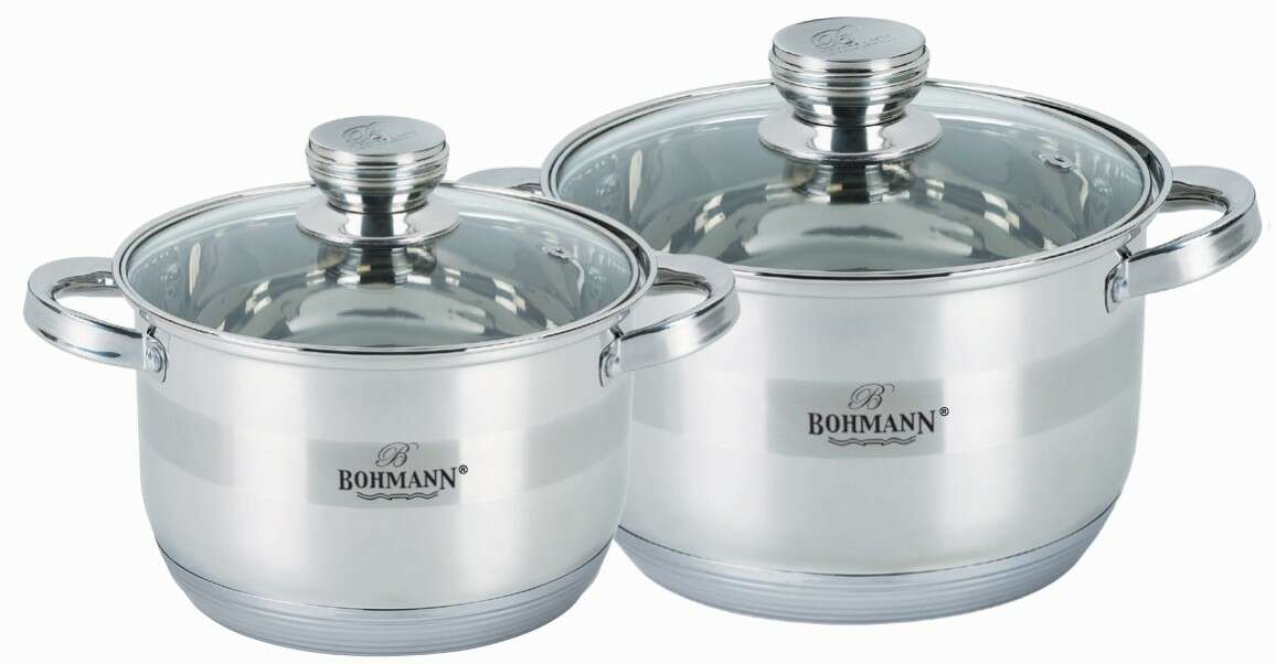 Bohmann 4 db-os Edénykészlet , 2.9L, 3.9L, indukciós, üvegfedővel, rozsdamentes acélból