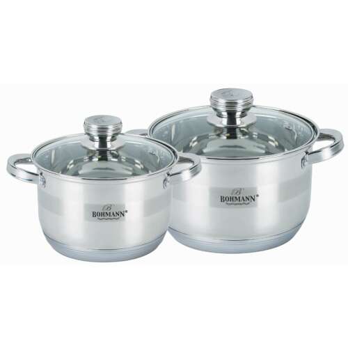 Bohmann 4 db-os Edénykészlet , 2.9L, 3.9L, indukciós, üvegfedővel, rozsdamentes acélból