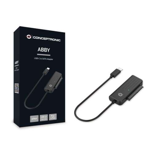 Conceptronic ABBY02B USB-C zu SATA Adapter, schwarz, mit Kabel