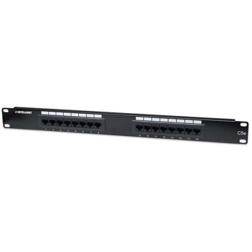 IntelliNet CAT5e UTP patch panel, 16 ports, 1U, black