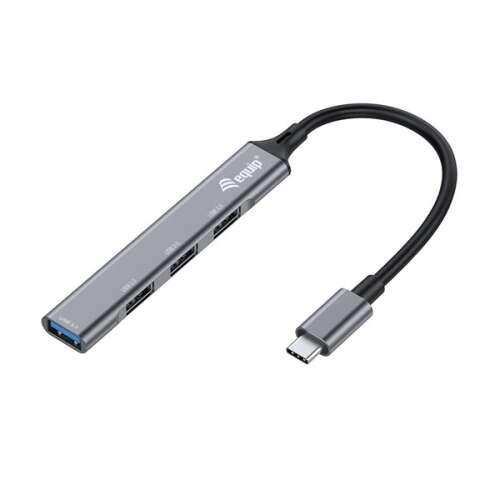 Equip-Life USB Hub - 128961 (USB-C, 4 Port,1xUSB3.2, 3xUSB2.0, USB tápellátás, kompakt dizájn, ezüst)