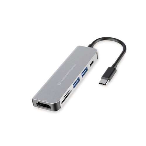 Conceptronic DONN02G USB-C to HDMI, USB-C PD, USB 3.0, SD, MicroSD/TF multiport adapter, grey