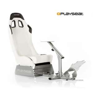 Playseat Evolution White verseny szimulátor cockpit, elülső nézet, fehér bőr, ezüst váz - Gamer ülés