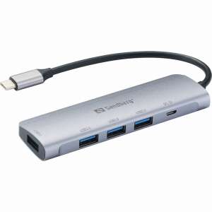 Sandberg USB-C to 4 x USB 3.0 Hub Saver, ezüst, 4 portos USB hub, USB-C adapter - Sandberg