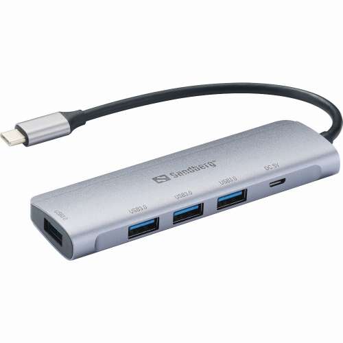 Sandberg USB-C to 4 x USB 3.0 Hub Saver, ezüst, 4 portos USB hub, USB-C adapter