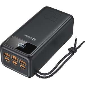 Sandberg Akkubank - Powerbank USB-C PD 130W 50000, black powerbank with multiple ports, angled view - Sandberg External Battery & Power Bank