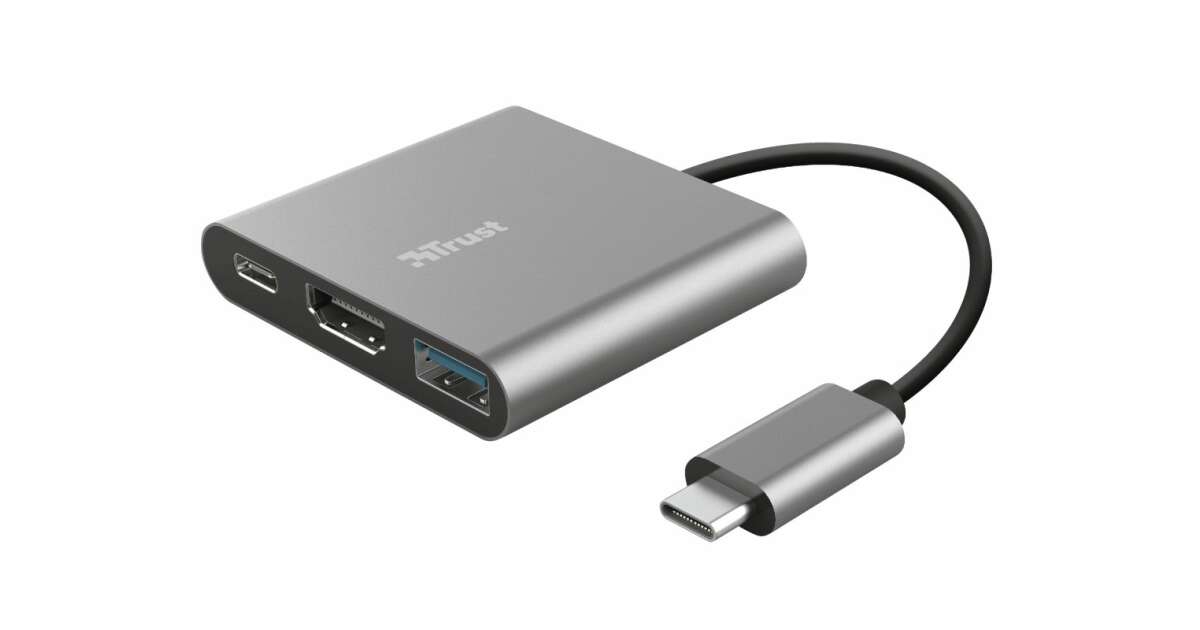 Trust Cable Converter - Dalyx 3w1 Multiport USB-C (szary, aluminium, USB-C męski / HDMI+Type-C+USB3.1 żeński) 68193274