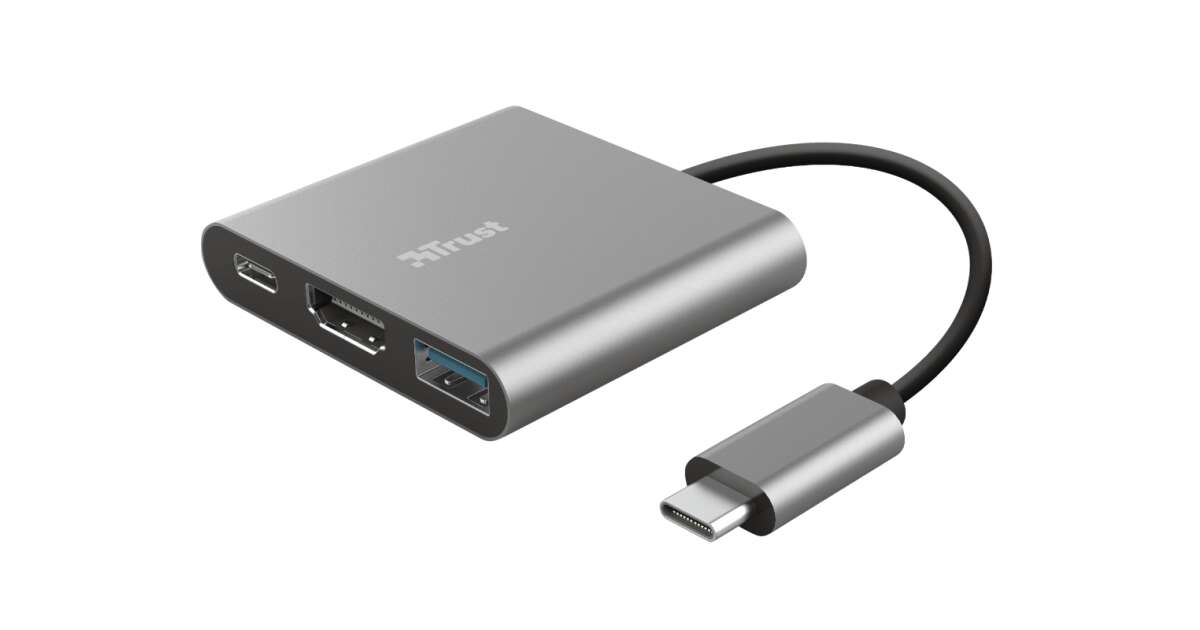 Trust Cable Converter - Dalyx 3w1 Multiport USB-C (szary, aluminium, USB-C męski / HDMI+Type-C+USB3.1 żeński) 68193274