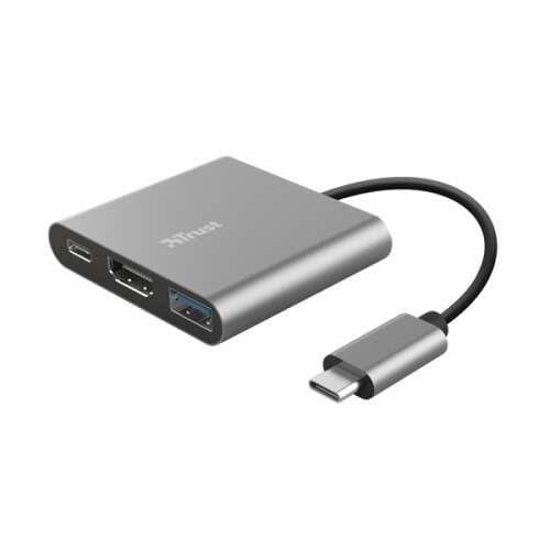 Адаптер Trust USB-C към HDMI, USB-C и USB 3.1, сив, алуминий