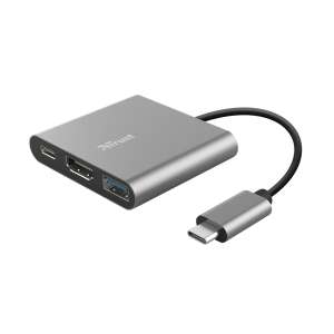 Adaptér Trust USB-C na HDMI, USB-C a USB 3.1, sivý, hliníkový - Trust