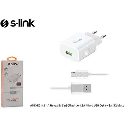 S-Link Netzwerk-Ladegerät - AND-EC14B Micro USB (1 Stk. USB, 5V/1A, 5W, Micro USB 100cm Daten+Ladekabel, weiß)