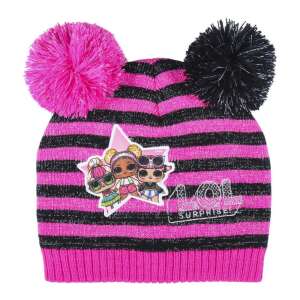 LOL Surprise winter hat with pink and black stripes, pom poms, and LOL Surprise characters - Kids' Hat & Set