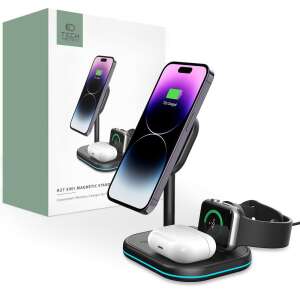 Tech-Protect A27 3 в 1 Магнитна стойка, Qi безжично зарядно за iPhone, Apple Watch и AirPods - Tech-Protect