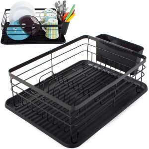 Black dish drying rack with cutlery holder, VG-07120 - Dish Rack