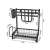 Black dish drying rack with two tiers, cutlery holder, knife holder, and cutting board holder with dimensions