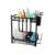 Black dish drying rack with two tiers, cutlery holder, knife holder, and cutting board holder
