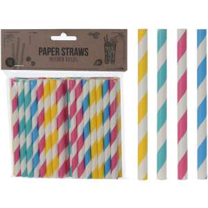 48 pack of striped paper straws, 12 cm long, multi-colored - Straw