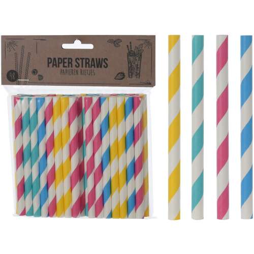 48 pack of striped paper straws, 12 cm long, multi-colored