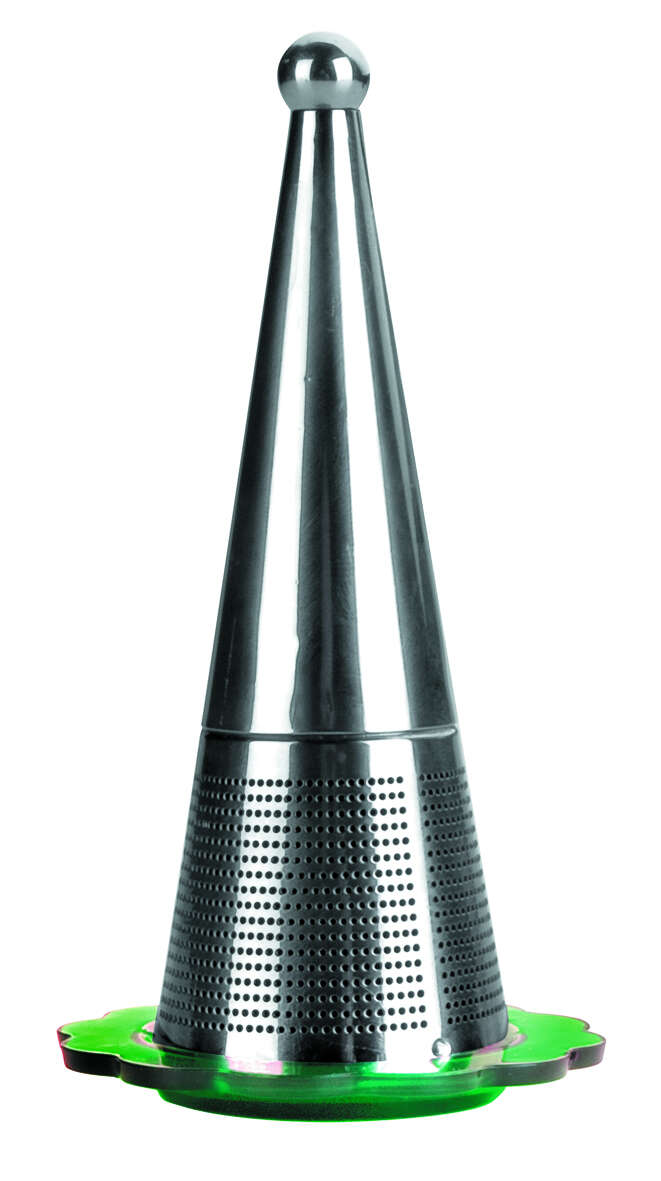 Kónický čajový nálevník, Ibili-Accessories, nehrdzavejúca oceľ 18/10, 11 cm, strieborná/zelená
