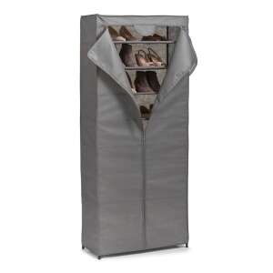 Zeller Textil Schuhschrank, grau, Metallrahmen, Reißverschluss-Textilbezug, 66x30x156 cm, offener Blick, zeigt Regale - Schuhregale