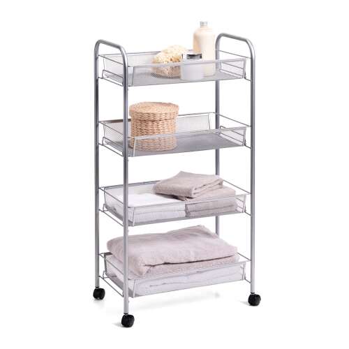 Zeller-Troll 4-tier rolling storage cart, metal, grey, for bathroom, kitchen, or office
