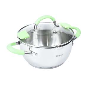 Fissman Charlotte stainless steel pot with green silicone handles and glass lid - Pot