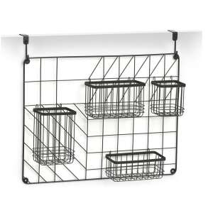 Zeller black metal over-the-door organizer with 4 baskets for kitchen storage - Bathroom shelf unit