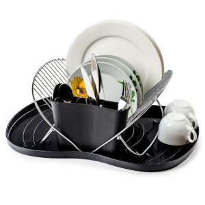 Excellent Houseware dish drying rack, black, with cutlery holder and cup holder - Oven Mitt