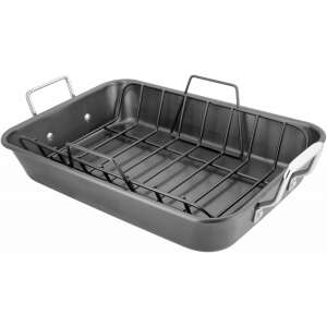 Stellar roasting pan with rack, black and silver, 40x28x10 cm - Baking sheet