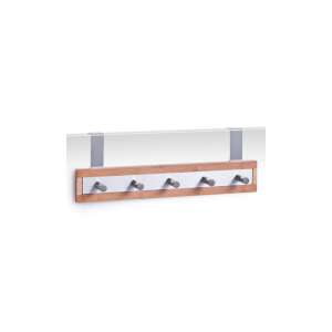 Zeller bamboo over-the-door hook rack, brown and silver, 5 hooks - Trivet
