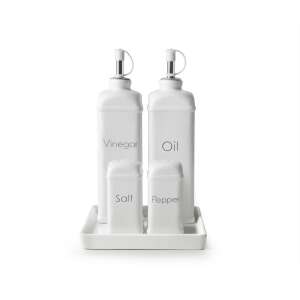 IBILI Retro Oil and Vinegar Set with Salt and Pepper Shakers, 5-piece ceramic set, white - Ibili