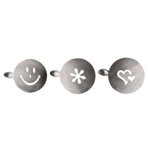 Ibili cappuccino stencil set, 3 pieces, stainless steel, smiley face, flower, heart - Coffee Stencil