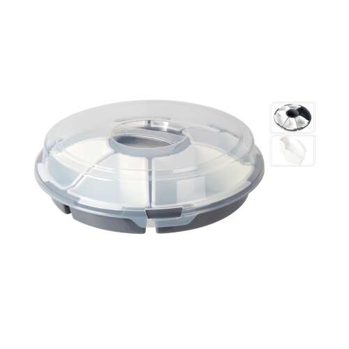 Set de servire gustări Excellent Houseware, 7 compartimente, cu capac, gri/alb, polipropilenă