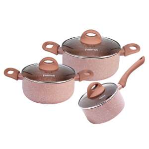 Set de vase Fissman Latte, 6 piese, 1,6 / 2,8 / 4,9L, aluminiu, bej, albastru - Veselă