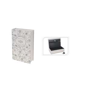 Weißer Metall-Buchsafe mit Blumenmuster, Marke Excellent Houseware - Innenarchitektur