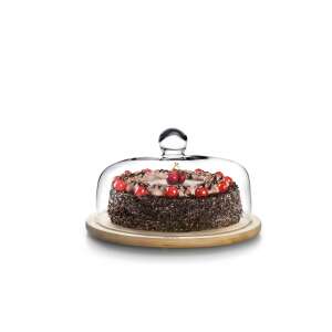 Suport pentru tort Ibili cu cupolă de sticlă, bambus și sticlă borosilicată, 30x20 cm, maro - Ibili