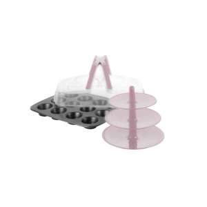 Ibili Muffin-Backset, beinhaltet eine Muffinform, einen Deckel zum Transportieren von Muffins und einen Ständer zum Servieren von Muffins - Koch- & Backgeschirr