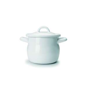 Ibili Bordeaux enamelled steel pot with lid, white/red, 12x10 cm - Ibili