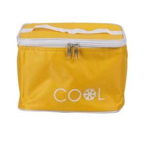 Gelbe isolierte Lunchtasche mit weißem Reißverschluss und Griff, mit einem Schneeflocke und dem Wort 'COOL' auf der Vorderseite - Kühltaschen, Kühlakkus