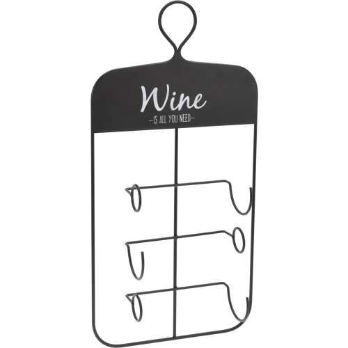 Čierny kovový držiak na fľaše vína, na 3 fľaše, na stenu, Excellent Houseware