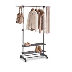 Zeller garment rack with shoe shelf, black/silver, metal/plastic, 80-120x42,5x101,5-166 cm, with wheels, clothes rack, clothes stand, garment stand, shoe storage, storage rack - Clothing Rack