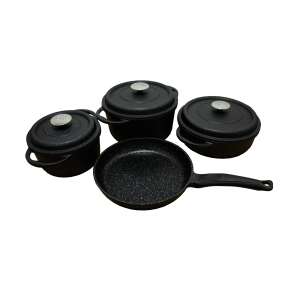 OMS Cookstone 7-teiliges Kochgeschirr-Set, Aluminium/Granit, schwarz - Koch- & Backgeschirr