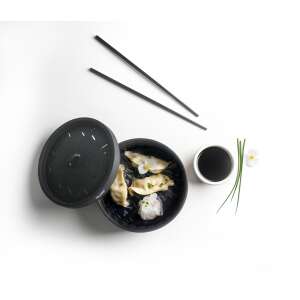 Ibili Moka silicone steamer, black, 18x10 cm, with chopsticks and soy sauce - Strainer & Sieve