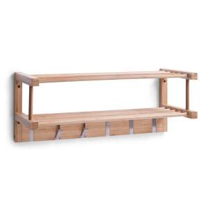 Zeller bamboo wall shelf with hooks, brown/silver, 60x24x24 cm - Standing hanger