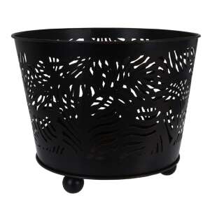Black metal outdoor fire pit with leaf design - Fireplace & Stove