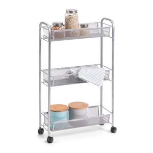 Zeller-Troll 3-tier rolling storage cart, metal, gray, kitchen, bathroom, office - Nursery Furniture