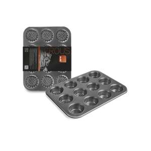 Ibili Crous perforált sütőforma, 12 muffin forma, acél, szürke - Ibili