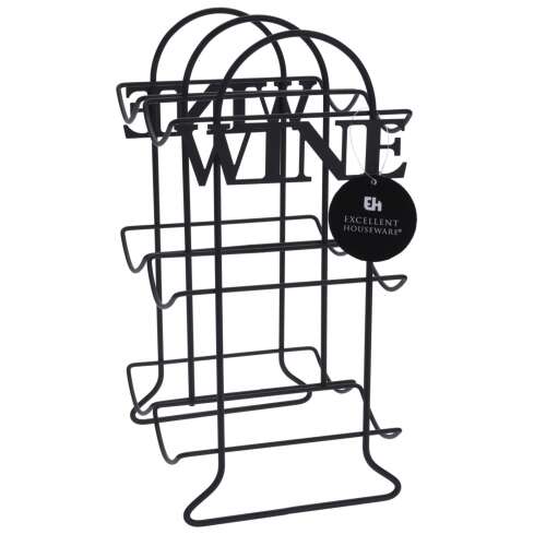 Black metal wine bottle holder, holds up to 6 bottles, Excellent Houseware