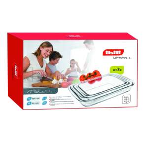 Set 3 vase rectangulare Ibili-Kristall, sticla termorezistenta, transparent, 1.6L, 2.2L, 2.9L 65460970